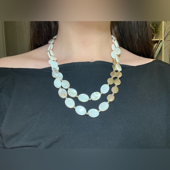 Double Strand Gold and Mother Of Pearl Necklace - Picture 2 of 6